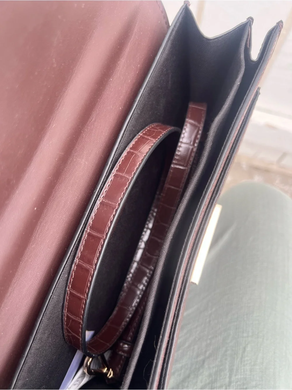 Zara Croc-Embossed Top-Handle Bag Oxblood/Burgundy/Chocolate Brown